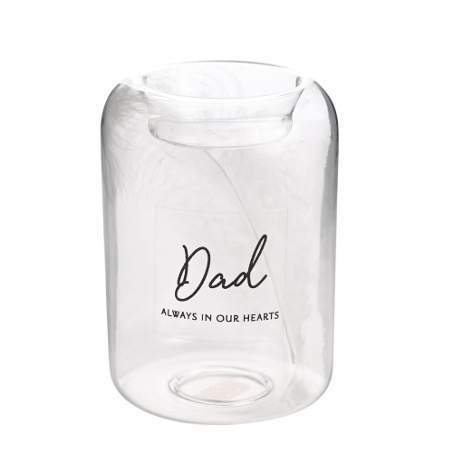 Thoughts of You Glass Tea Light Holder With Feather Inside Dad Memorial